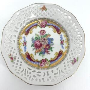 Vintage T. Limoges Depos Ceramic Reticulated Floral Plate 7"